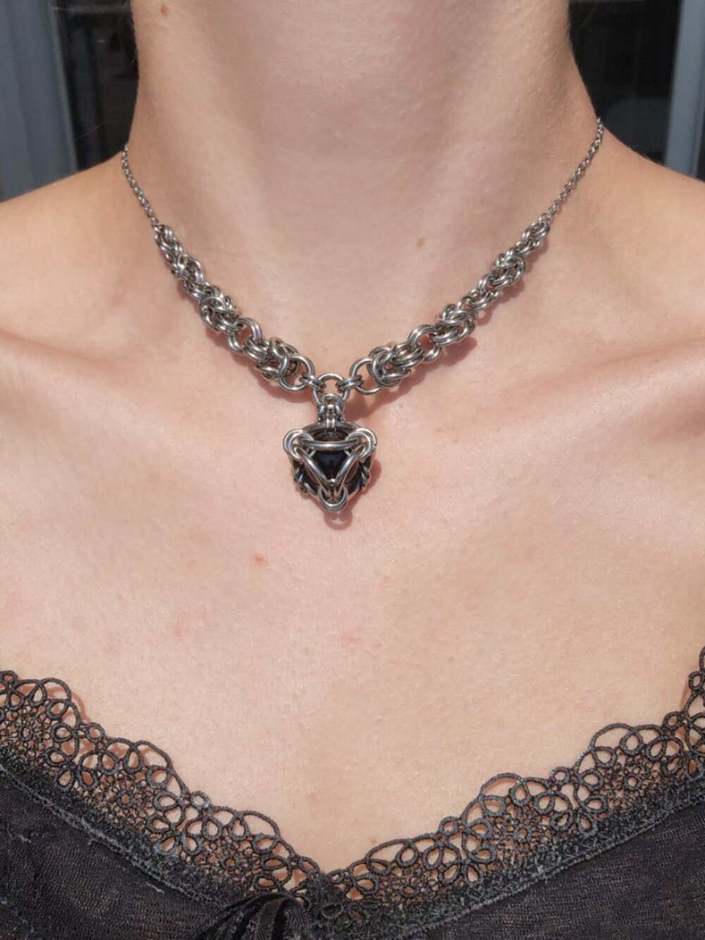 Gothic chunky silver and black choker necklace